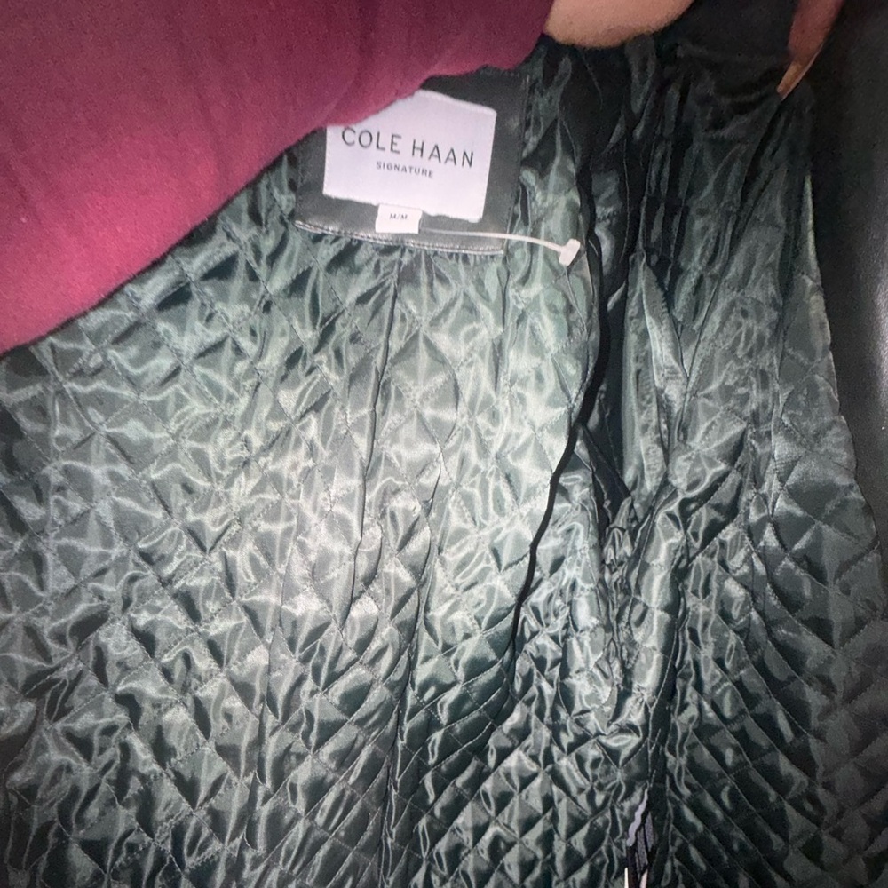 Green Faux Leather Jacket - Cole Haan - NWOT - Picture 6 of 7